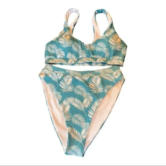 Pink Lily Seaside Escape Leaf Print Bikini - Picture 2 of 8